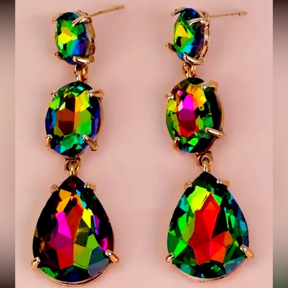 TEARDROP AND OVAL SHAPE LONG DANGLE EARRINGS ELEGANT LUXURY STYLE